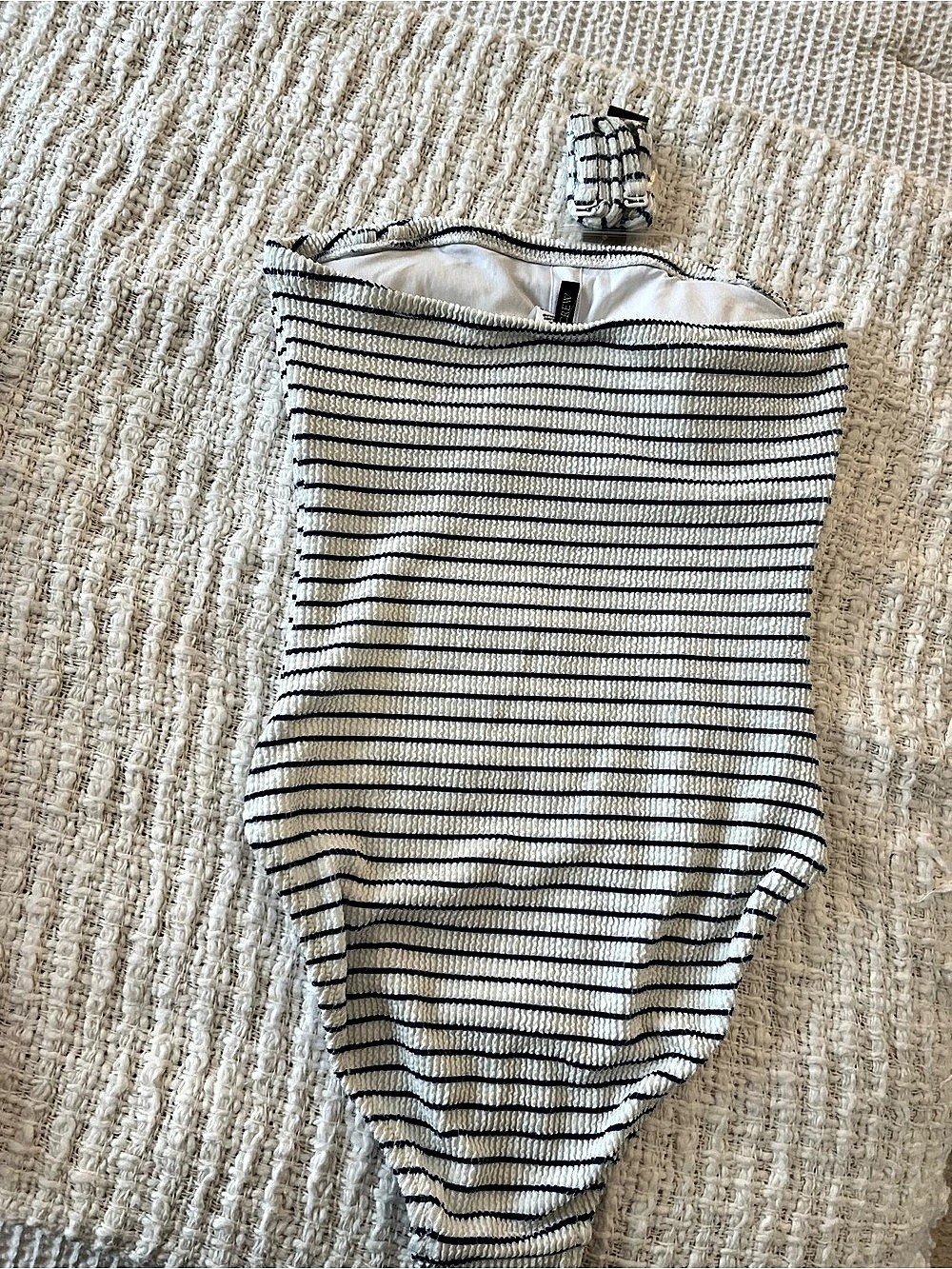 J.Crew Seersucker Strapless One-Piece Swimsuit Striped One Piece in White & Blue